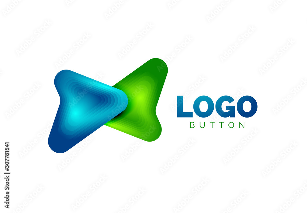 Arrow logo template. Or play or download button logotype template. Minimal geometrical design, 3d geometric bold symbol in relief style with color blend steps effect. Vector Illustration Arrow logo template. Or play or download button logotype template. Minimal geometrical design, 3d geometric bold symbol in relief style with color blend steps effect. Vector Illustration