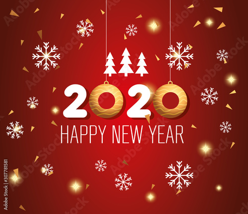 poster of happy new year 2020 with decoration vector illustration design