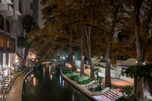 View of a Calm San Antonio River Walk At Night Time