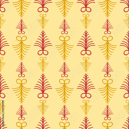 Vector seamless background with fern leaves. Beautiful repeating texture. Red and yellow
