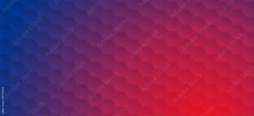 Bright geometric hexagons abstract technology graphic design. Red blue modern futuristic background. Vector illustration