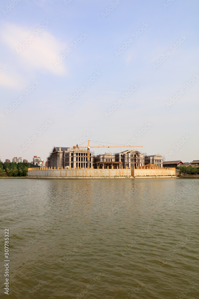 Naklejka premium Buildings in Water Park, Qian'an City, Hebei Province, China