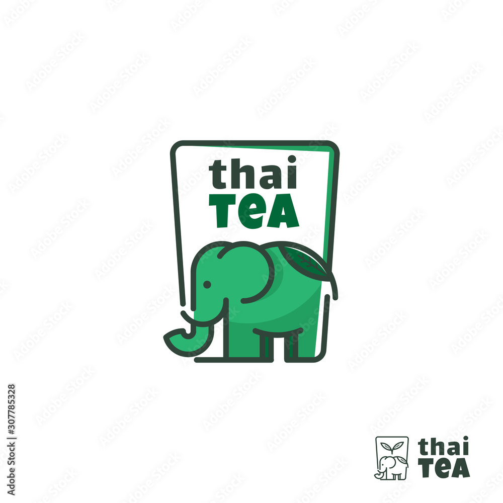 Naklejka premium Thai tea logo with green elephant and cup concept