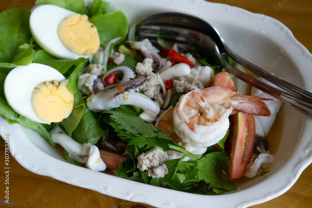 Seafood Shrimp Salad On the plate on the table Seafood Shrimp Salad On the plate on the table