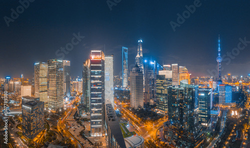 Fototapeta Naklejka Na Ścianę i Meble -  Panoramic aerial photographs of the night view of Lujiazuno City, Shanghai, China