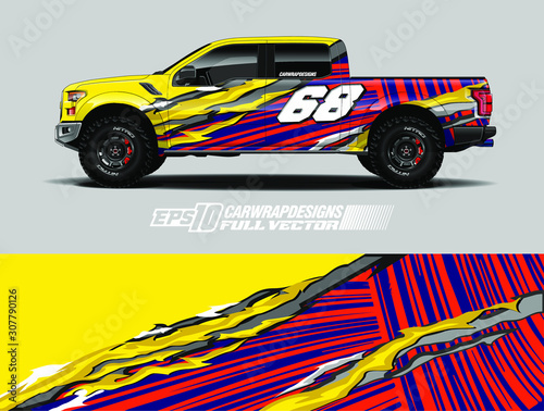 Pick up truck wrap decal designs. Abstract racing and sport background for car livery. Full vector eps 10.