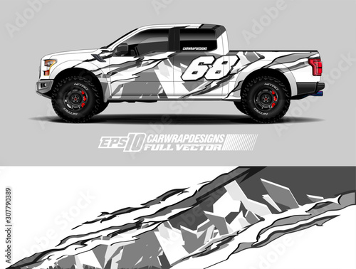 Pick up truck wrap decal designs. Abstract racing and sport background for car livery. Full vector eps 10.