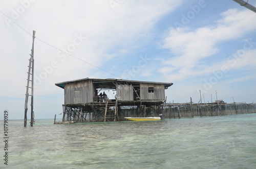 Traditional wooden house of Bajau people at Semporna. photo