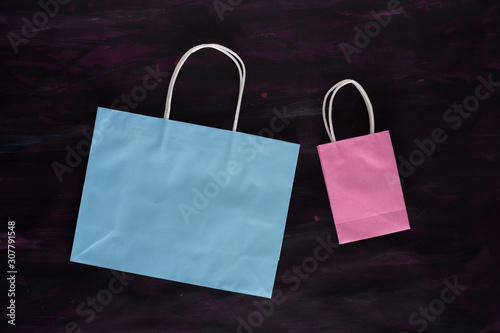 Light Blue and Pink Shopping Bag on Painted Canvas.