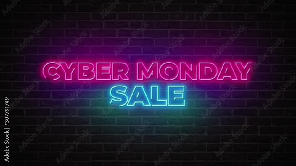 Cyber Monday Sale Neon Sign Banner for Promotion Video concept Cyber Monday Sale Neon Sign Banner for Promotion Video concept
