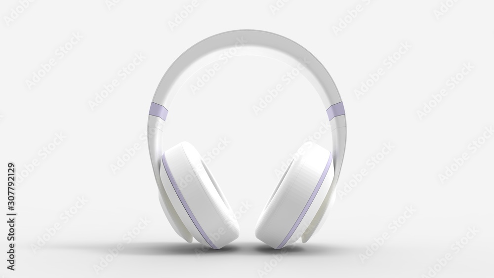 3d rendering of white headphones in a bright studio background 3d rendering of white headphones in a bright studio background