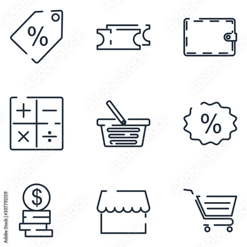 Shopping set icon template color editable. market pack symbol vector sign isolated on white background icons vector illustration for graphic and web design.