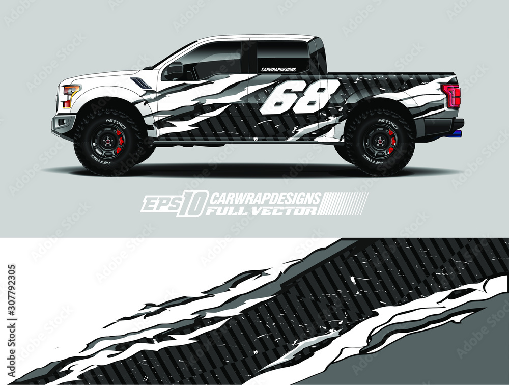Vecteur Stock Pick up truck wrap decal designs. Abstract racing and