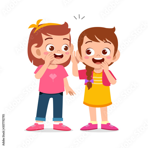happy cute kids girls talk about secret
