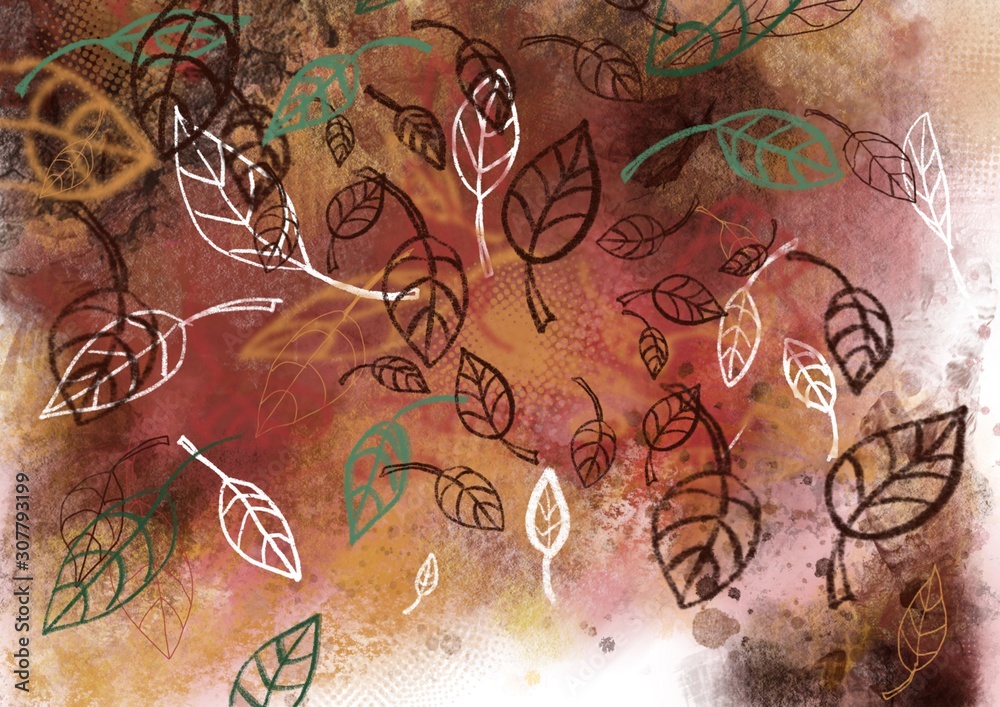 Falling leaves background with autumn colors and textures. Pattern suitable for backdrop or textile use.