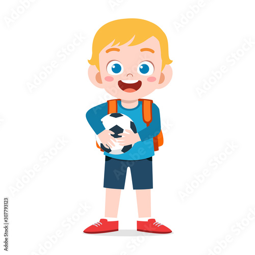 happy cute kid boy ready to go to school
