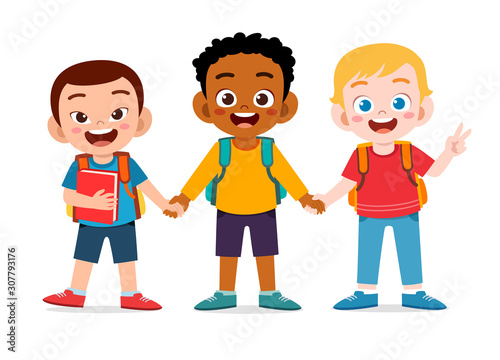 happy cute kids boys ready to go to school