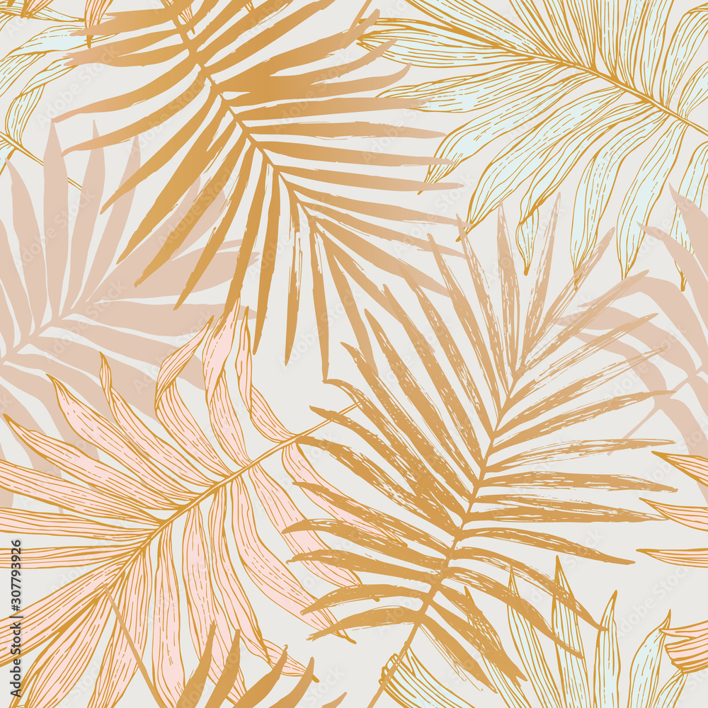 Luxurious botanical tropical leaf background in pastel pink and gold  colors. Stock Vector | Adobe Stock