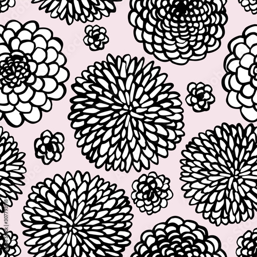 Abstract line art flowers background. Abstract chrysanthemum seamless pattern