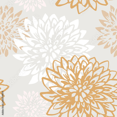 Abstract chrysanthemum flowers seamless pattern.