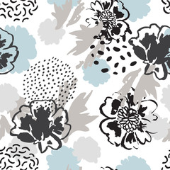 Acrylglasbilder Mohnblumenmuster Minimalistische Mohnblumen Doodle Muster  © Tanya Syrytsyna
