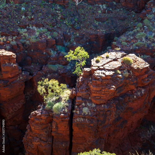 View of Weano Gorge from above on the walktrail to Junction Pool  Lookout in the Karijini National Park, Pilbara Region, Western Australia. photo