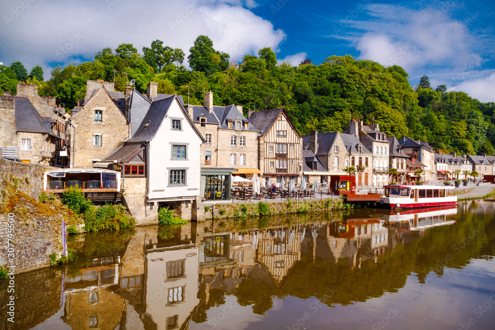 View of the historic town of Dinan with Rance river, Cotes-d'Armor department, Bretagne, northwestern France 