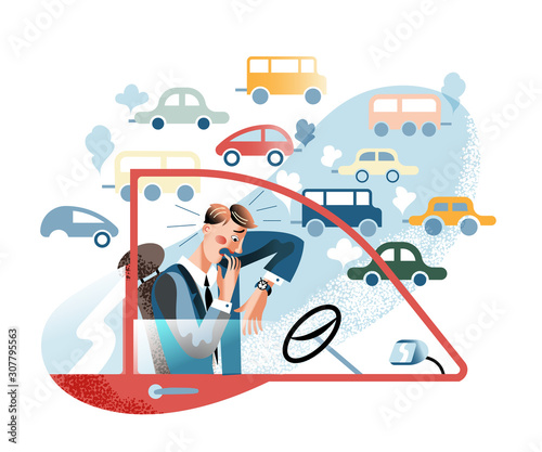 Manager late for work flat vector illustration