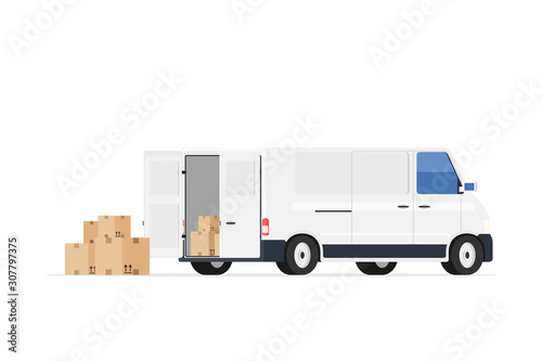 Minivan with cardboard boxes