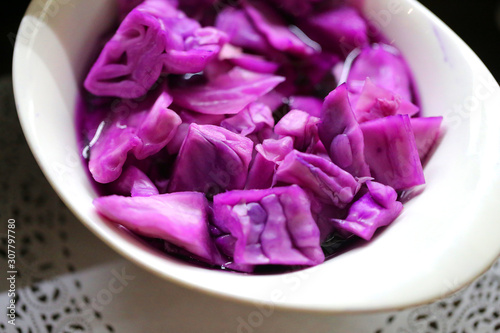 Photo macro of delicious purple cabbage