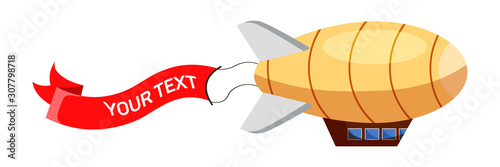 Commercial airship with banner flat vector illustration