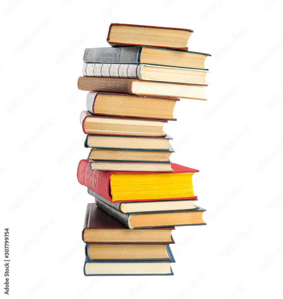Collection of different books isolated on white