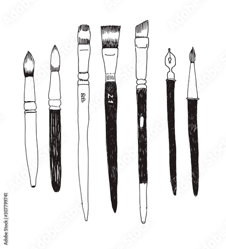 Hand drawn art tools and supplies set