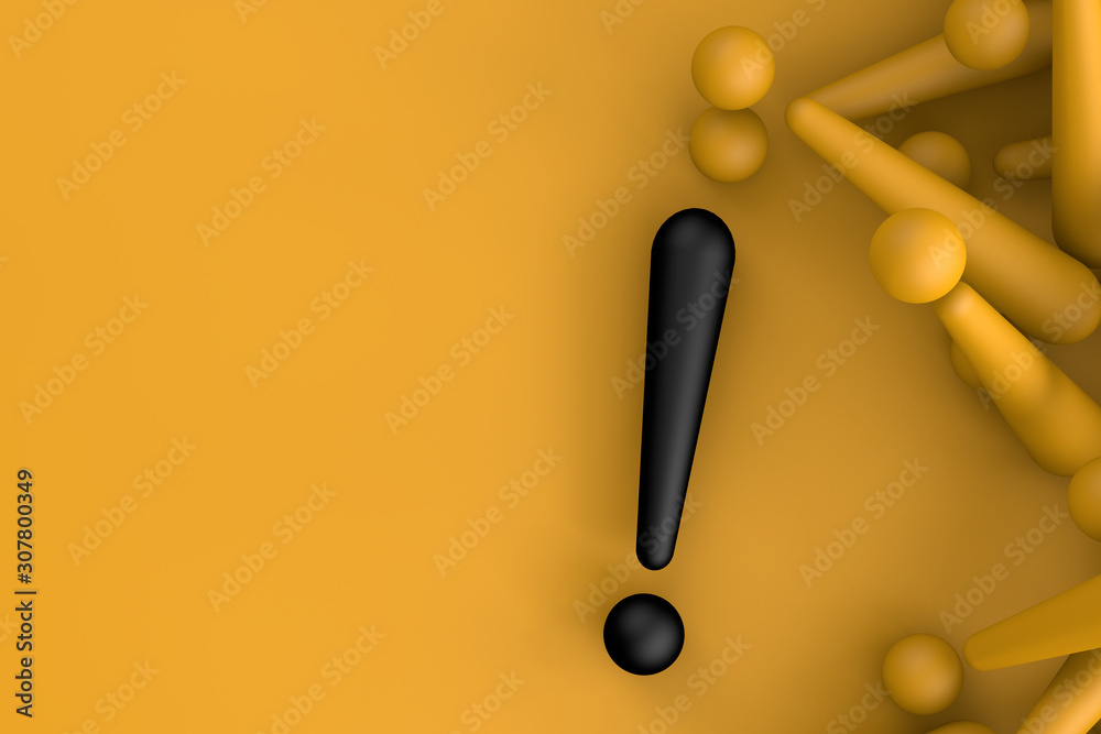 3d rendering of black and yellow Exclamation marks. Attention sign icon. Hazard warning symbol in yellow background. difference of black. Caution, Security, warn. copy space. 3d rendering of black and yellow Exclamation marks. Attention sign icon. Hazard warning symbol in yellow background. difference of black. Caution, Security, warn. copy space.