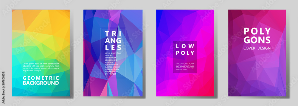 Facet polygonal abstract cover pages, low poly set Facet polygonal abstract cover pages, low poly set