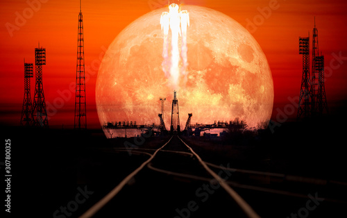 Mission to moon. Spaceship launch. Elements of this image furnished by NASA. © elen31