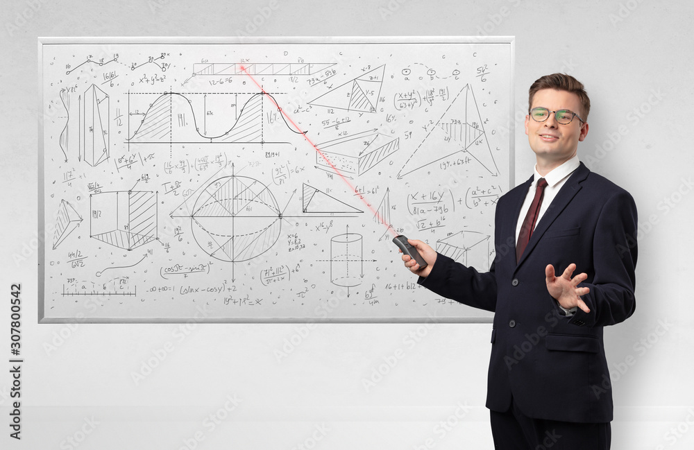 Professor with laser pointer teaching geometry foto de Stock | Adobe Stock