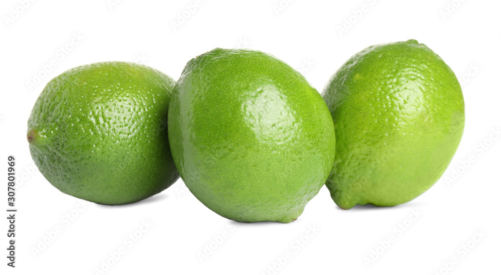 Fresh green ripe limes isolated on white Fresh green ripe limes isolated on white