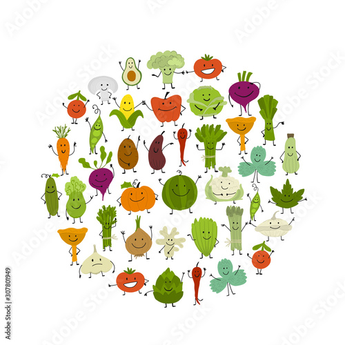 Funny smiling vegetables and greens, characters for your design