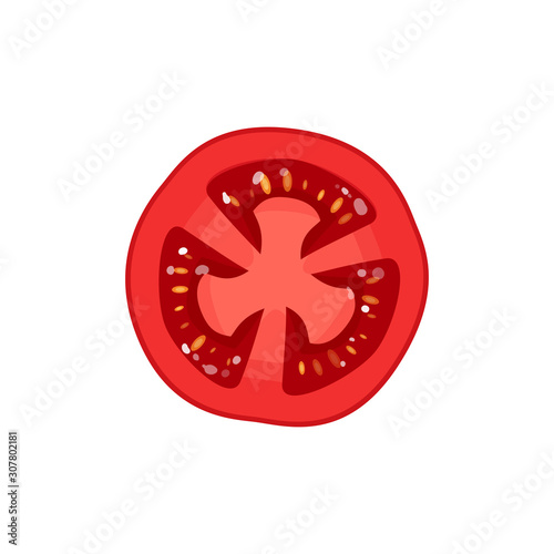 Slice of tomato. Vector illustration cartoon flat icon isolated on white.