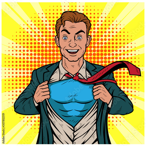 Male businessman superhero pop art retro vector illustration