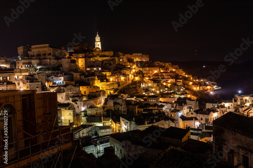 Night landscape of the Sassi of Matera, well-known for their ancient cave dwellings. Basilicata. Italy © wjarek