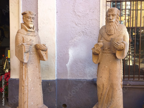 Two Stone Priests Sculpture in Tlaquepaque