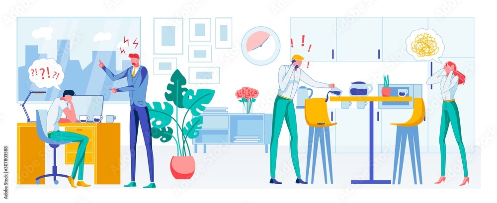 Angry and Nervous People at Workplace, Panic. Angry and Nervous People at Workplace, Panic.