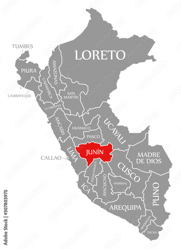 Junin red highlighted in map of Peru