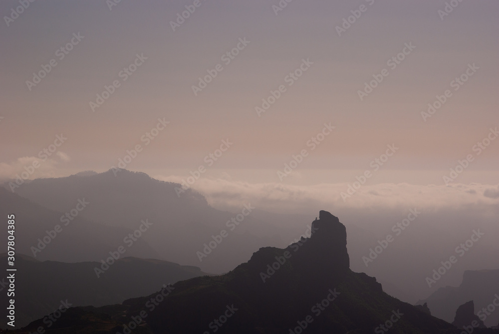Scenic overview of Gran Canaria from the mountain peak Pico de las Nieves