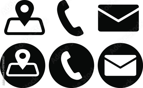 Contact us icons. Set of six vector icons