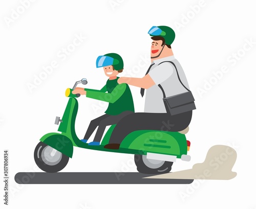 fat man on motorcycle, go to work with online transportation in cartoon illustration  vector