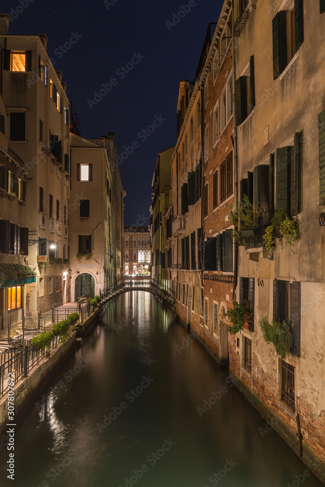 The Canal Street Landscape at night in Venice, Italy