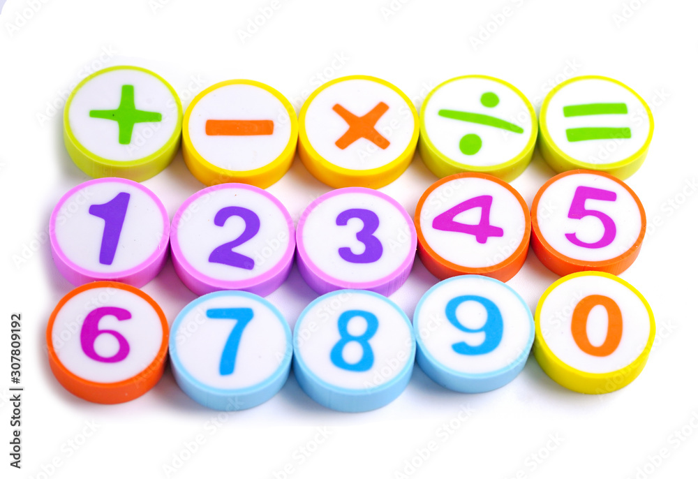 Fototapeta premium Math Number colorful on white background : Education study mathematics learning teach concept.